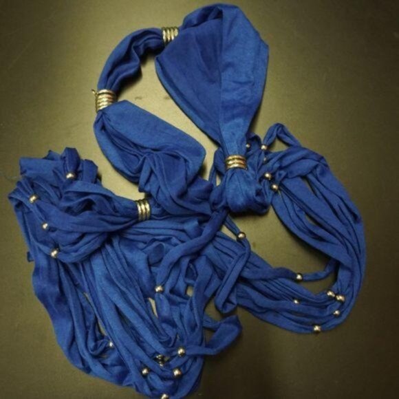 Blue Cotton 82" Scarf with Embellishments - Picture 6 of 6